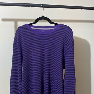 OP 2XL/2XG black and purple waffle-weave striped long sleeve shirt
